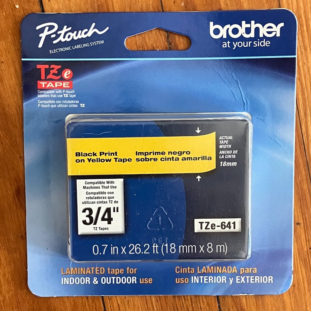 Brother P-Touch TZe-641 Label Tape | Black on Yellow | 3/4” (18mm) NEW